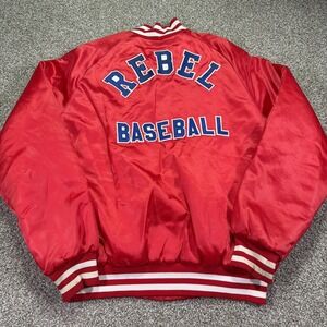 Vintage Ole Miss Rebels Baseball Satin Jacket Rare 90s Size Large Sewn